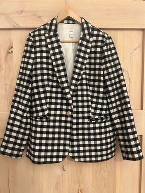 J. Crew Women’s Black and White Gingham Wool blend Blazer gold buttons EUC, 12.